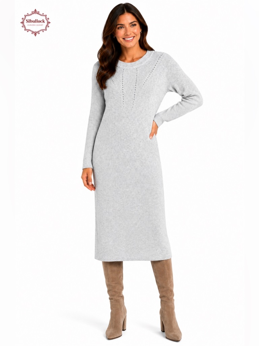 D17Banana Republic Medium Gray Knit Sweater Dress Cotton Blend EUC